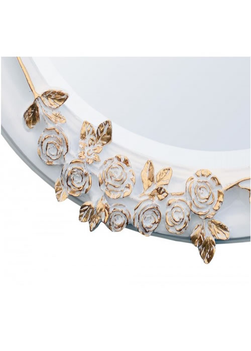 Oval White Gold Wooden Mirror Close Up