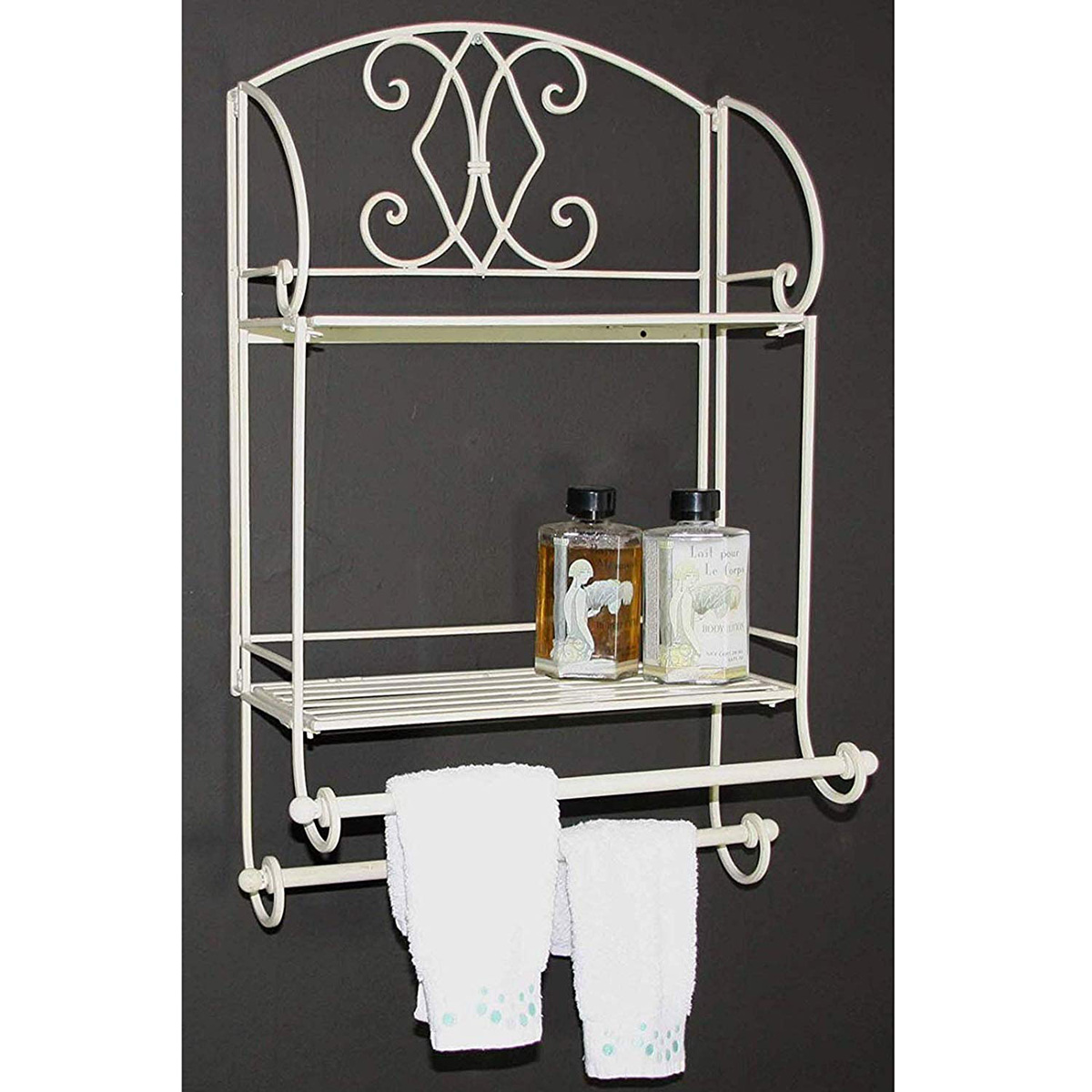 Shabby Chic Wall Mounting TOWEL RAIL Display Shelf in Cream Interior