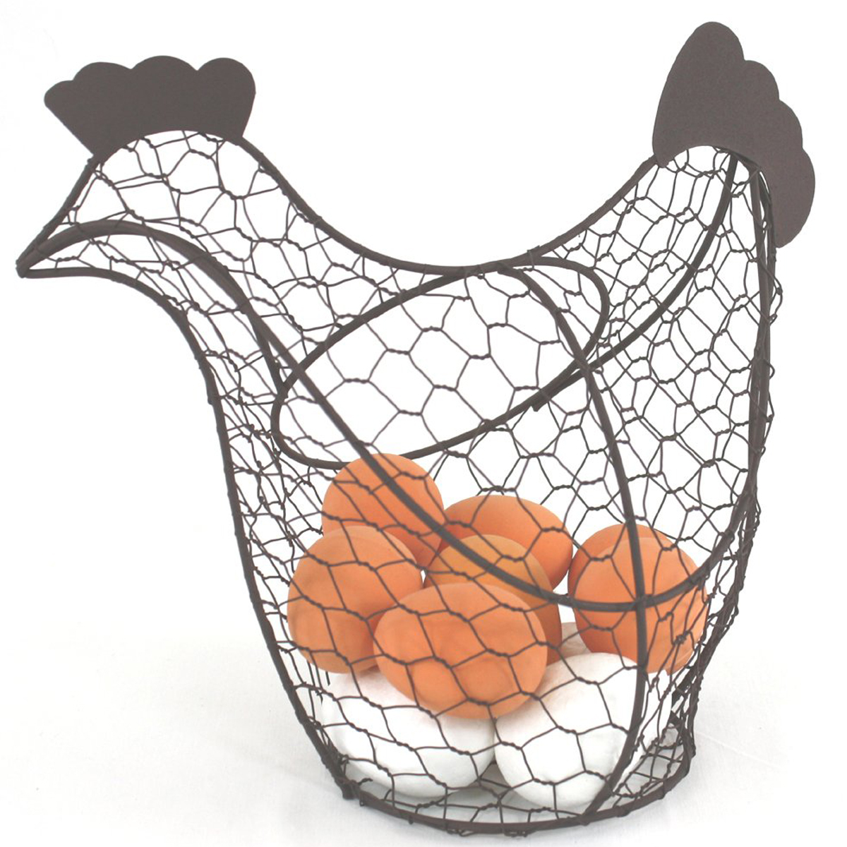 PC031 2 Hen Chicken Grey Wire Egg Basket Interior Flair