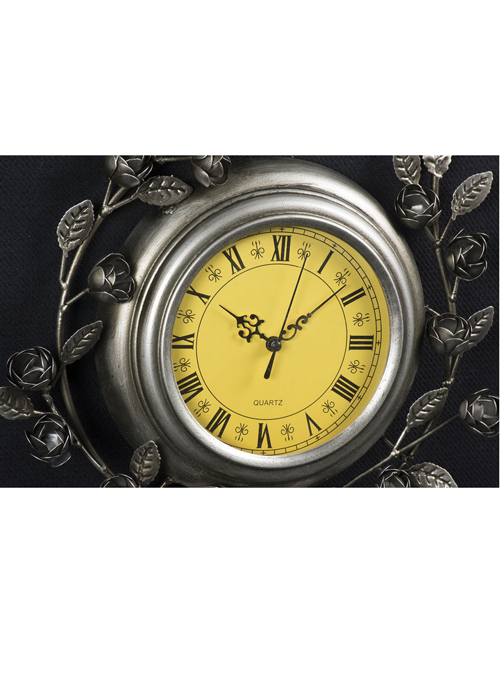 BIM004_3 metal leaves yellow wall clock
