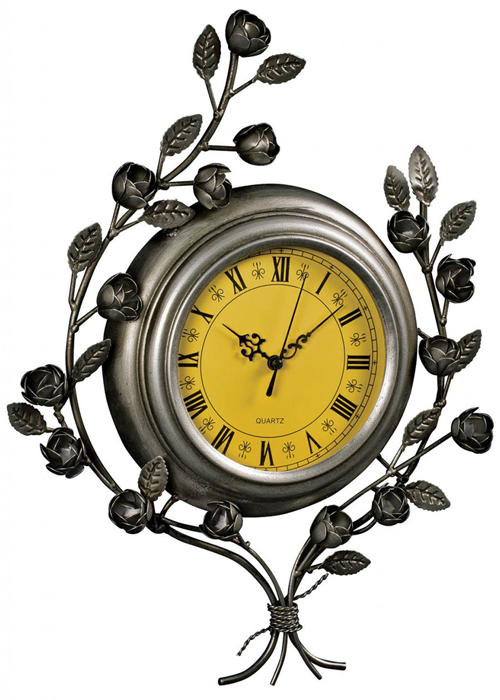 BIM004__1 metal leaves yellow wall clock