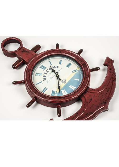 REL012_3 red anchor nautical clock Interior Flair