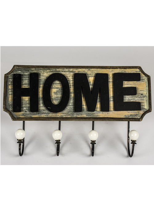 SHU095_1 home black wooden sign hooks Interior Flair
