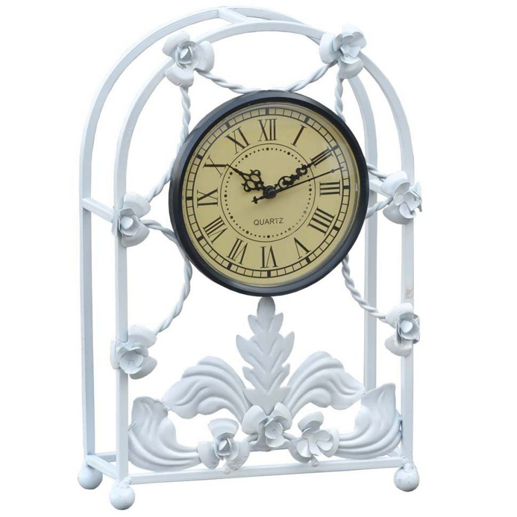 kz034akd1 ornate white floral metal mantel clock