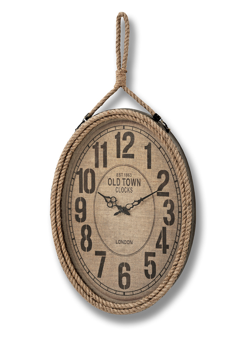17219 antique style brown hessian oval wall clock