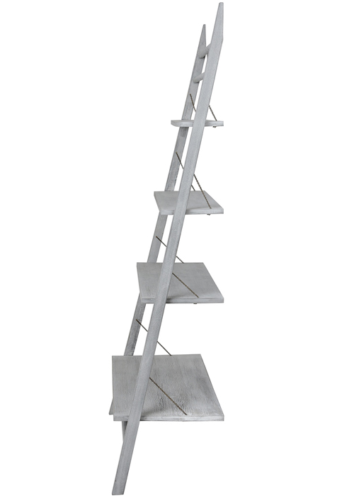 17397 Wide Washed Grey Wooden Ladder Shelf Display Unit Interior Flair