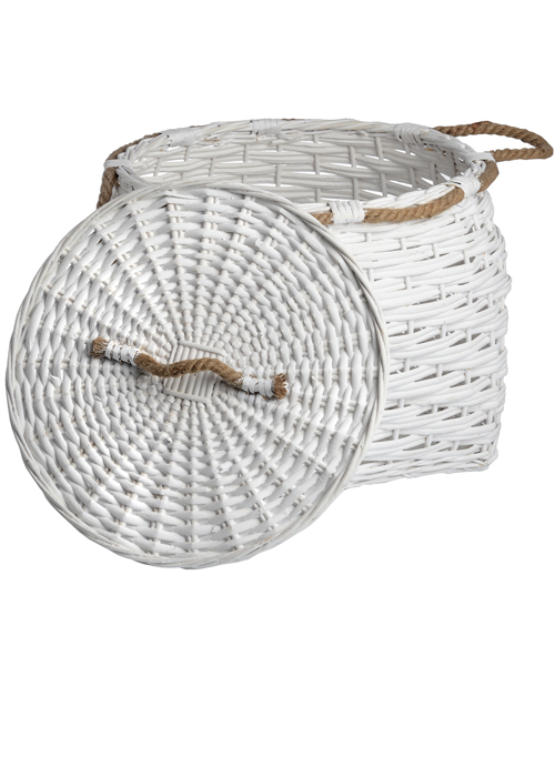 17744- a large white woven wicker basket