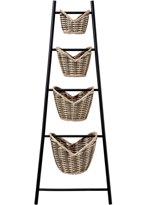 17750 wicker basket black ladder display storage unit