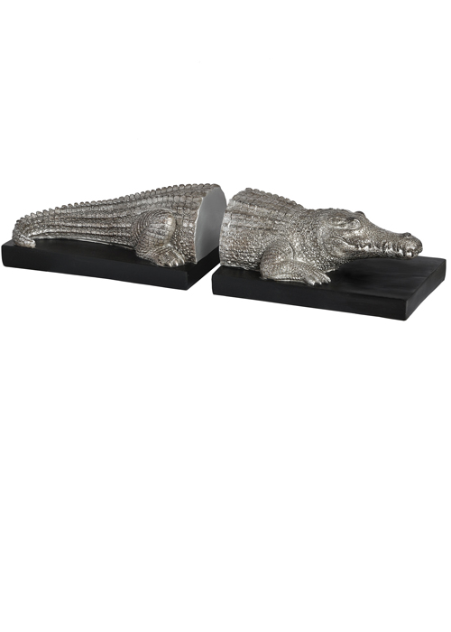 17900-a metal crocodile wood bookends
