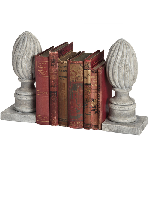17932 Antique Pale Grey Acorn Finial Sturdy Bookends