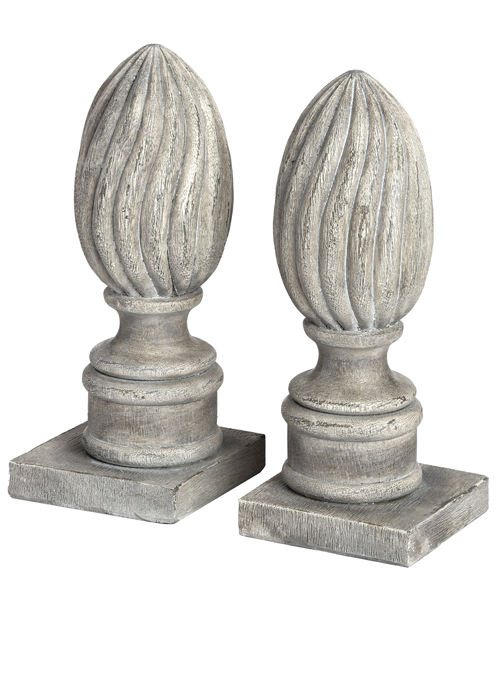 17932-a Antique Pale Grey Acorn Finial Sturdy Bookends