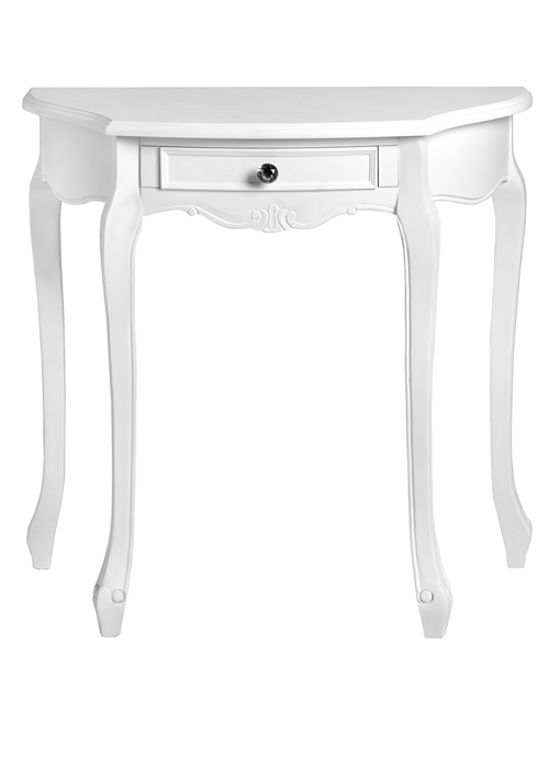 17982 white half moon console table