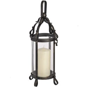 18176 Antique Bronze Metal Glass Lantern Candle Holder