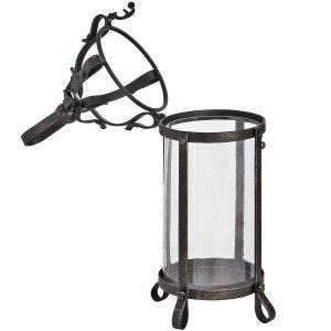 18176-a Antique Bronze Metal Glass Lantern Candle Holder