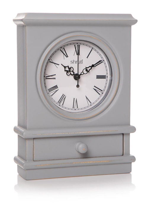 33165 Grey Mantel Clock with Drawer Interior Flair