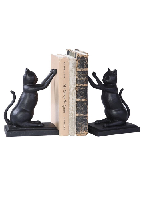 Cast Iron Black Cat Kitten Bookends