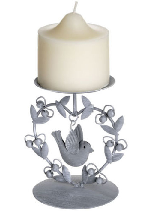 Grey Metal Candle Holder Bird Detail