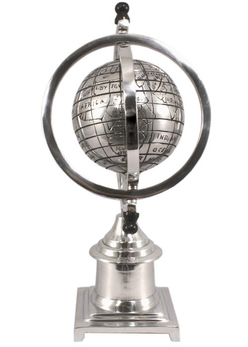 HV005 Sturdy Polished Aluminium Classic Armillary Globe Ornament On Base