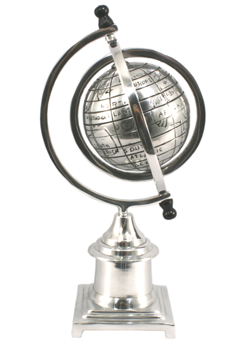 HV005_1 Sturdy Polished Aluminium Classic Armillary Globe Ornament On Base