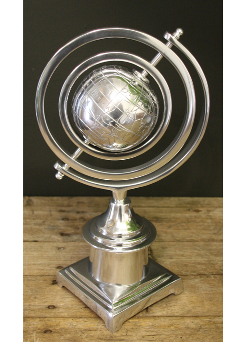 HV005_2 Sturdy Polished Aluminium Classic Armillary Globe Ornament On Base