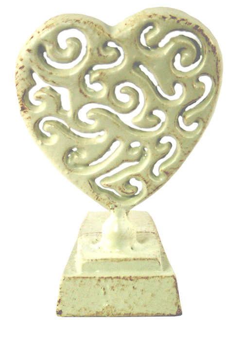 YF883REV-2 Ornate Heart Antique Cream Door Stop Wedge