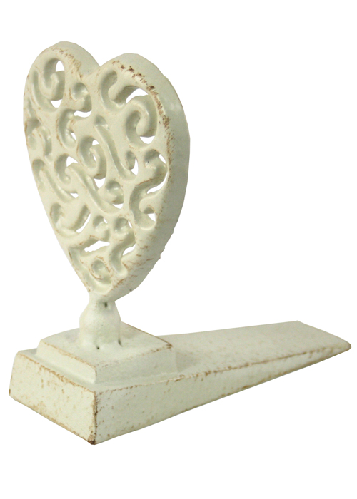 YF883REV Ornate Heart Antique Cream Door Stop Wedge