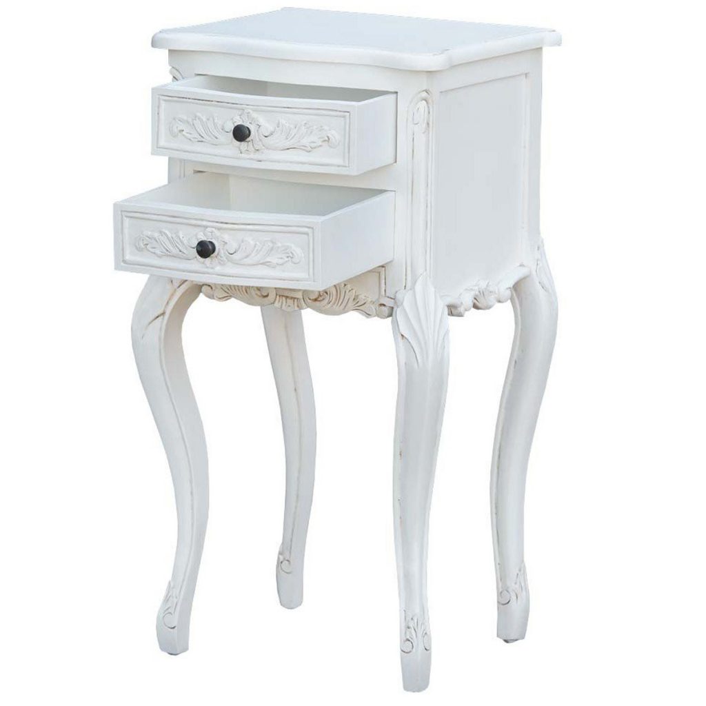 j2113a-wh-open_1 Ornate French Country White Bedside Table