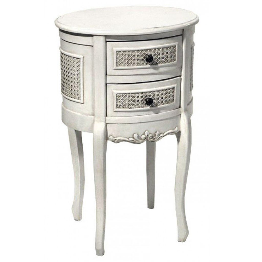 tfc9906-aw Circular Rattan Style Antique White Bedside Cabinet