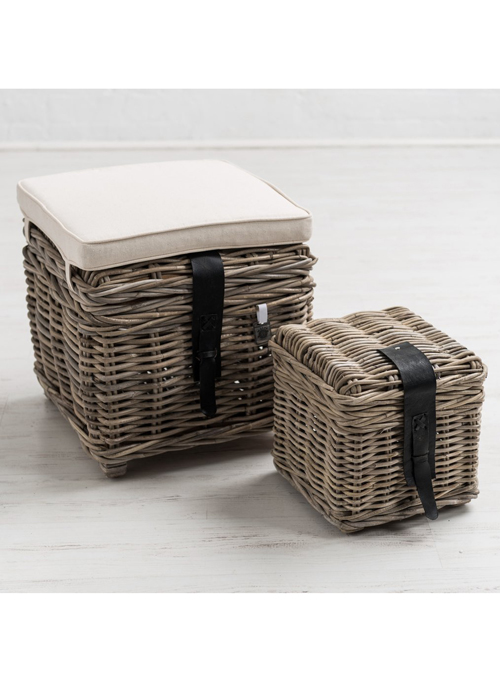 1 Rustic Natural Grey Woven Wicker Cream Cushion Storage Container Baskets Stool …