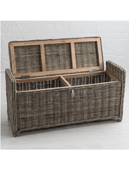1 Sturdy Woven Wicker Rustic Natural Grey Brown Storage Basket Seat Ottoman Bench