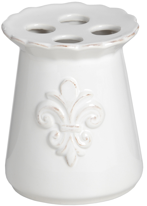 16323 Stylish Elegant White Ceramic Fleur De Lys Bath Room Toothbrush Holder