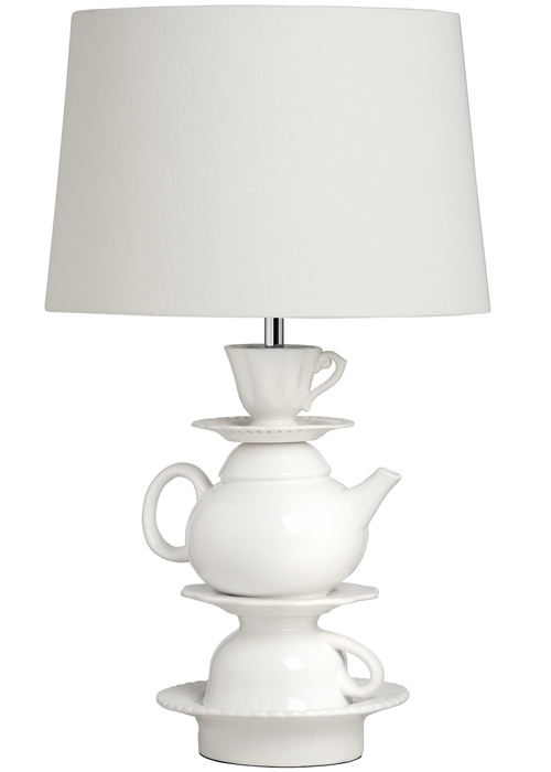 16879 White Linen Ceramic Tea Party Cup Teapot Vintage Style Table Lamp  Light … - Interior Flair