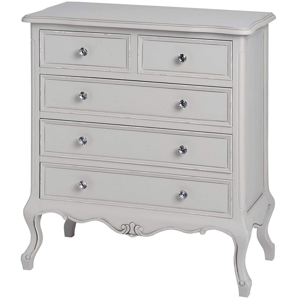17039 French Antique Style Fleur Painted Grey 5 Drawer Dresser