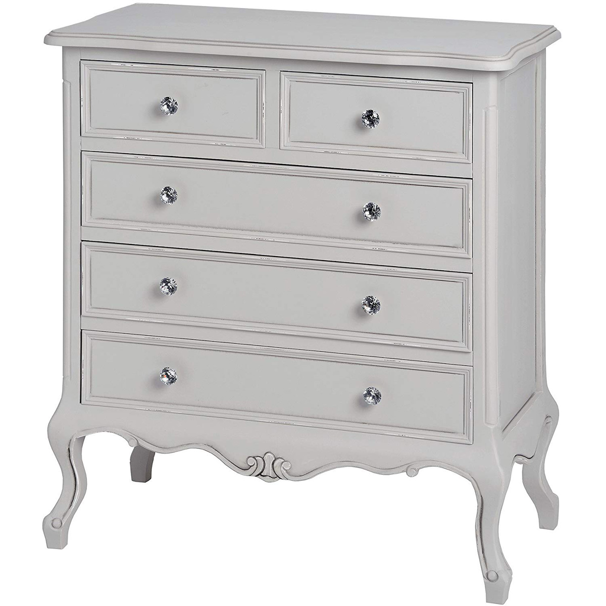 17039 French Antique Style Fleur Painted Grey 5 Drawer Dresser
