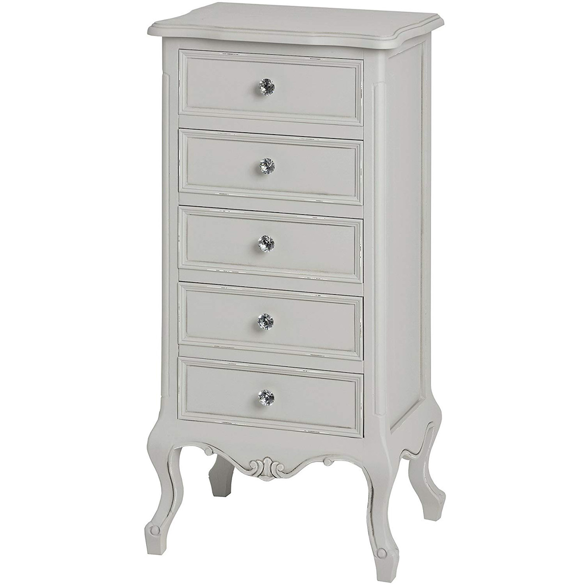 17042 French Antique Style Fleur Grey Tall Boy Storage Unit 5 Drawers