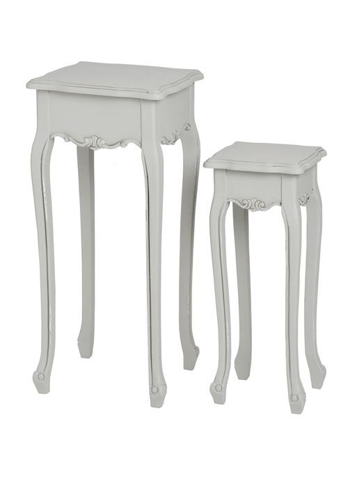 17051-a Pair Of Grey Shabby Chic French Antique Style Plant Stand Tables
