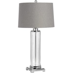 17587 Large Decorative Cylinder Glass Polished Chrome Grey Shade Sturdy Table Lamp