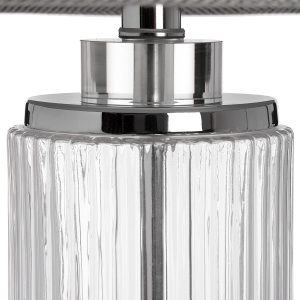 17587-a Large Decorative Cylinder Glass Polished Chrome Grey Shade Sturdy Table Lamp