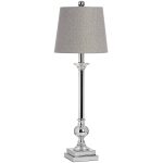 17590 Elegant Silver Polished Chrome Glass Base Grey Shade Table Desk Lamp