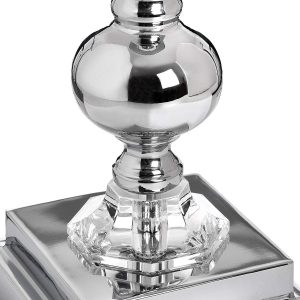 17590-a Elegant Silver Polished Chrome Glass Base Grey Shade Table Desk Lamp