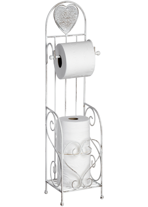 18047 Shabby Chic Heart Flower Floral White Bathroom Toilet Roll Holder Storage Stand …