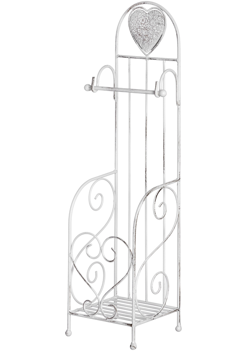 18047-b Shabby Chic Heart Flower Floral White Bathroom Toilet Roll Holder Storage Stand …