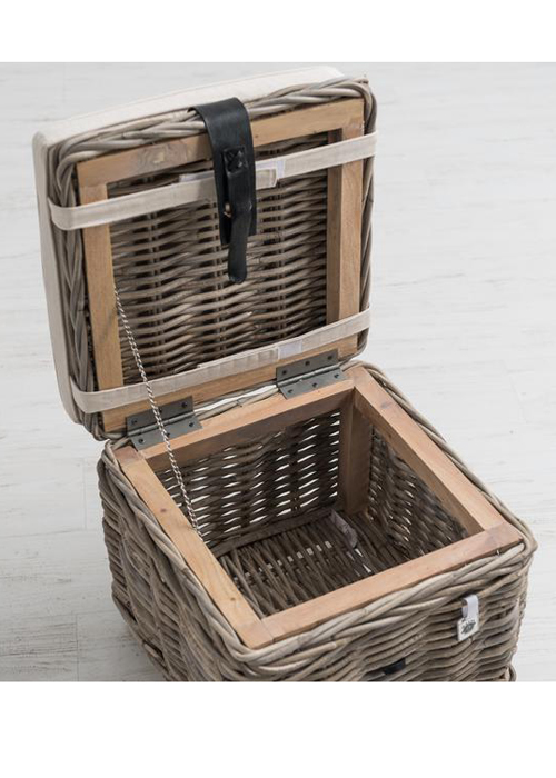 2 Rustic Natural Grey Woven Wicker Cream Cushion Storage Container Baskets Stool …