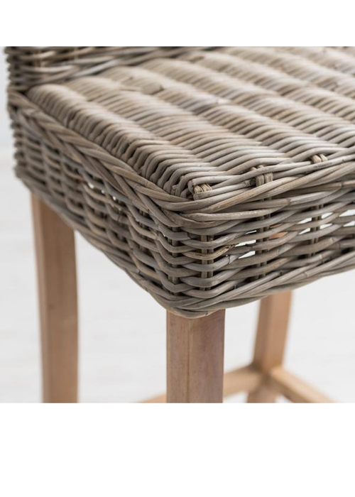 2 Sturdy Woven Wicker Grey Brown Wood Contemporary Breakfast Bar High Seat Stool