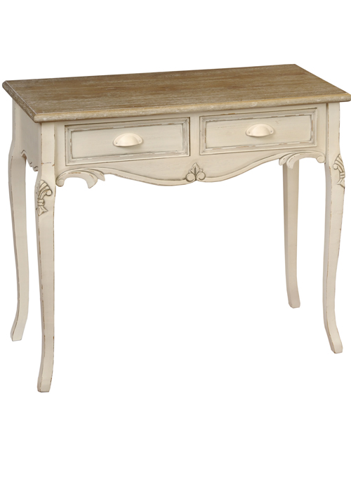 7825 Country Shabby Chic Antique Cream Brown 2 Drawer Console Table