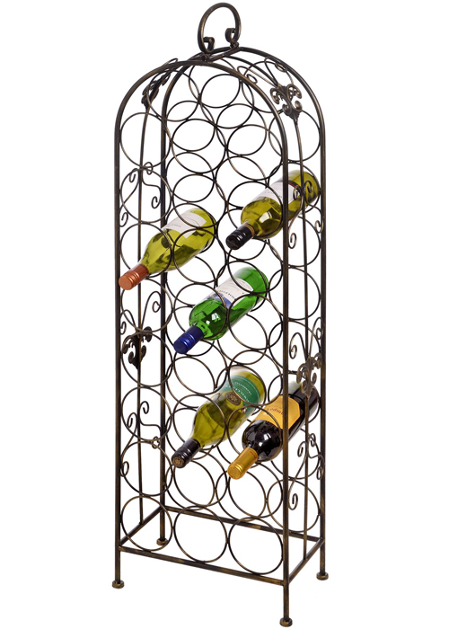8186 Antiqued Bronze Extra Large Ornate Free Standing Metal 26 Bottle Wine Rack