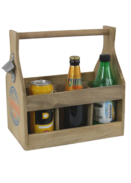 PC264A-2 Vintage Retro Style Lemonade Wooden Sturdy Bottle Opener Holder Carrier Crate