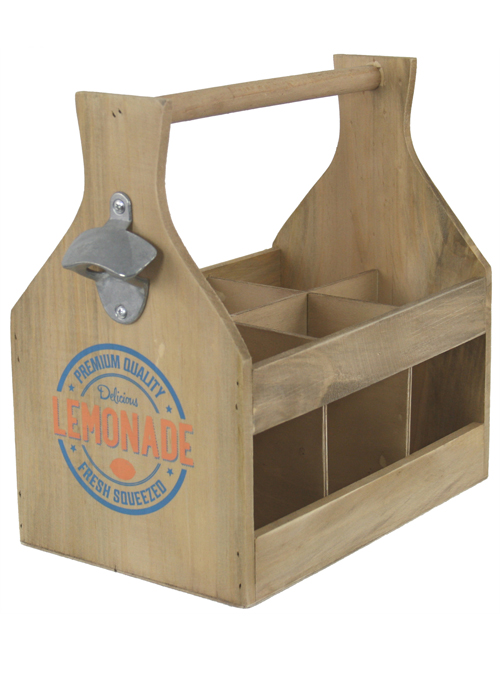 PC264A Vintage Retro Style Lemonade Wooden Sturdy Bottle Opener Holder Carrier Crate