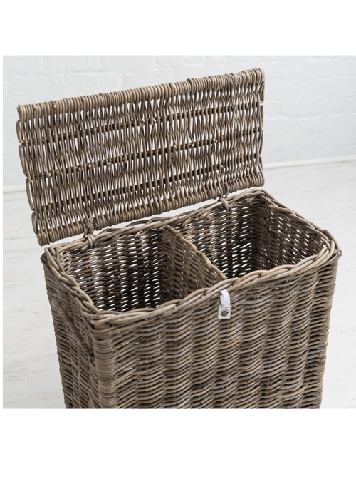 Sturdy Woven Wicker Rustic Natural Grey Brown Divided Lidded Laundry Bin Basket