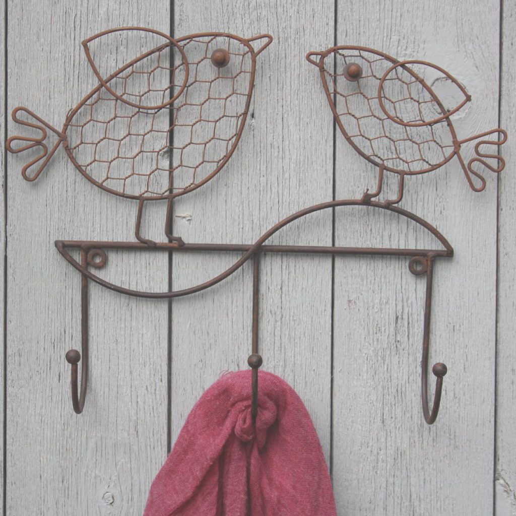 YF1050-2 Country Style Chicken Distressed Finish Wire Coat Hat Triple 3 Hooks